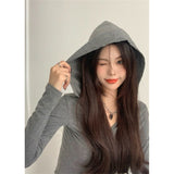 Fashion Sexy Hottie Hooded Long-Sleeved T-Shirt Women's Spring New Slimming Stacked Tops