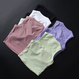 Short Sports Body Vest Women Wear Solid Color Round Tie Chest Pad Yoga Running Tops In Summer Without Sleeves