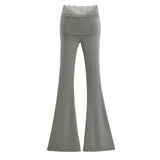 Pure Wind Summer Thin Lace Splicing High Waist Slim Thin Trumpet Trousers Hanging Micro-Speaker Casual Trousers Woman