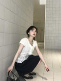 French Retro Lotus Side Sweet Sister Shirt Women Summer Lace Slimming Short-Sleeved Shirt White Top