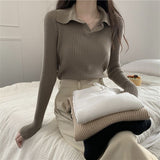 Temperament Vintage Knitted Topess Women's Long Sleeves With A Collared Sweater 2025 Autumn/Winter POLO Collared Shirt
