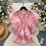 Cisematic Court Style High-Level Sleeveless Shirt Women's Summer Mesh Lace Yarn Light And Chic Top