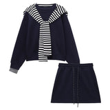 Crash Striped Shawl Folded Through The Korean Loose Long-Sleeved Edgy High-Waisted Rope Half-Dress Women's Early Autumn Two Sets Of Tide