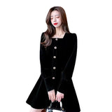 In The Escape Of The Princess Long Sleeve Dress Women Autumn And Winter New Dress Showing Thin Temperament A Word Small Black Dress Button Design