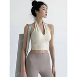 Net Red Fashion Sexy Back Hanging Neck Sling Vest Women's Summer Sports Yoga Suit With Chest Pads Short Fitness Top