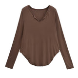 Fashion Hottie Summer Lazy Loose Mask T-Shirt V Collar Sunscreen Tops Slim Comfortable Round Hem Bottom Shirt