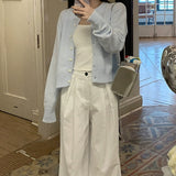 KANING Light Blue Languid Knitted Jersey Coat 2026 New Soft-Cuffed Long-Sleeved Top