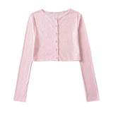 Summer Buckle Thin Coat Round Neck Long Sleeve Open Shirt Short Coat Sunscreen Air Conditioning Fashion Thin