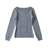 Pure-Style Hottie Fashion A Word Shoulder Knitted Sweater Casual Slim Hemp Flower Tops Thin Autumn And Winter