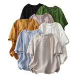 Real Shooting 2026 New Retro Dunshi Literary Top Women Splicing Thread Round-Neck Short-Sleeve Shirt Casual Jacket