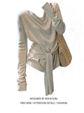 Korean Design Sense Niche Belt T-Shirt Girl Early Autumn Loose Folding Tie Strap Thin Top