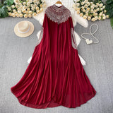 Small Heavy Industry Embroidered Beads Long Sleeve Dress Dress Women Summer Loose Belly Thin Dress