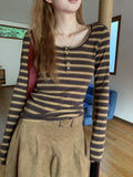 Design Sense Of The Bottom Shirt Women's Autumn 2026 New Long-Sleeved T-Shirt Niche Does Not Hit The Knitted Striped Top