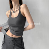 Ins Sexy Pure Desire Low-Chest Short Sling Vest Female Summer Hottie Retro Fashion Set Bottom Top Female T-Tide