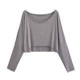 Dancing Short Hooded Shirt Loose Shoulder Collar Collar Solid Color Loose Long-Sleeved T-Shirt