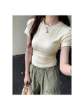 Solid Color Short-Sleeved T-Shirt Woman 2026 Summer Slimy Korean Commuting