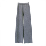 Casual Knitted Wide-Legged Trousers Women 2026 Autumn And Winter New Loose High-Waisted Straight Barrel Tugging Long Pants Women