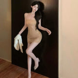 Shining Water Drill Sling Dress Women's Summer Pure Sexual Slim Dress Show Body Tight Ass Skirt