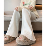 KANING Micro-Horn Knitted Trousers Women's Autumn And Winter Fashion High-Waisted Thin Trousers Lanky Soft Tug Trousers