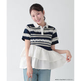 New Summer Cotton Striped Short-Sleeved Splicing Lotus Side Coat Fashion High-End Breathable Top