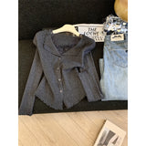 3.16/Spring New XUAN XIAO JIE Wooden Ear Lace V-Neck Soft-Creined Knitted Cardigan
