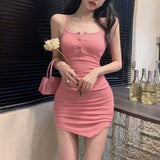 Pink Suspension Dress Women's Summer Purely Desired Hottie Sexy Flawed Buffin Buffin Irregular Chicly Waist Dress