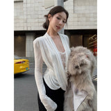 Lace Splicing Fake Two-Piece Collar T-Shirt Women Autumn And Winter Long Sleeves Design Pure White Bottoming Shirt Top
