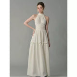 French New High-End Hanging Neck Dress Women's Summer Design Feel Sleeveless Folds To The Waist Thin Temperament Dress