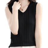 Ice Silk Knitted Sling Vest Women's Summer Suit With Bottom Top Sexy Fit Empty Sleeveless Shirt