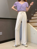 Autumn Thin Ice Broad Leg Pants Women High-Waist Loose Thinning Feeling In The Tide Students Slack Straight Trousers