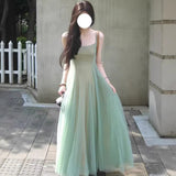 Gentle Wind Green Mesh Sling Skirt Two Sets Of Spring And Summer New Kaqi Inside The Body Temperament A Word Long Skirt