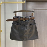 2025 Autumn And Winter New High-Waist Leather Skirt Half Dress Women's A Skirt Retro PU Leather Skirt Curry Color Bag Hip Small Leather Skirt