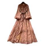 French Gentle Lantern Embroidered Dress Dress Female Spring Korean Version Of Waist Tie With Long Skirt Commuting Temperament