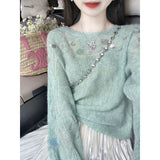 New On Spring XUAN XIAO JIE Dopamine Green Sleenquin Knitwear