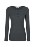 Spice Girls Button Slim Thin Long-Sleeved T-Shirted Women 2026 Spring And Autumn Simple Inside The Shoulder Student Top