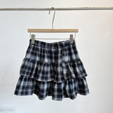 Tightening High-Waisted Lotus Leaves Side Hit The Color Lattice Half-Dressed Girl Dress 2025 Autumn Dress Korean Version Of A Small Girl Girl Short Skirt