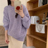 KANING Candy Color Gentle Round Collar Collar Sweater 2026 Autumn And Winter New Korean Soft-Creative Loose Knitted Shirt