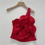 Pure Babes Three-Dimensional Big Flower Collar One-Shoulder Sling Sling Vest Outside The Woman Wears A Suit Of Thin And Exposed Backwear