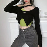 Spice Girls Want To Irregularly Show Up Shoulder Long-Sleeved T-Shirt Girl Autumn New Niche Sexy Tight Body Clothes Two Sets