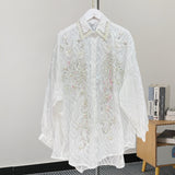 French New Korean Version Of The Long-Sleeved Shirt Women's Design Sense Of The Middle And Long Heavy Industry Lazzling Diamond Top