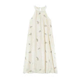 Little Fresh Sen Embroidered Hanging Neck Dress Women Summer Small Man Temperament Seaside Vacation Sleeveless Broken Flower Dress