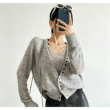 LEKA Korean Design Sense Knitted Women's 2026 Autumn And Winter New V-Tneck Cardigan + Sling With Two Sets Of Sweater