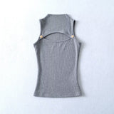 Personality Pure Wind Half-High Collar Hollow Vest Top Spring And Summer New Sexy Slimming Hottie Sleeveless Short