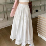 White Hollow Lace Splicing Half Dress Women's Summer New High-Waist Temperament Casual A Word Big Swing Dress