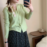KANING Autumn Knitted Cardigan Girl Gentle Pink V Collar Thin Sweater Short Loose Top Tide