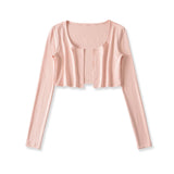 Pure Round-Neck Long Sleeves V Collar Knitted Cardigan Repair Waist Short Top Long Sleeve