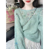 New On Spring XUAN XIAO JIE Dopamine Green Sleenquin Knitwear