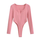 Women's Retro U-Neck Half-Neck Long-Sleeved Blouse Hottie Solid-Colored Sexy Bottom T-Shirt