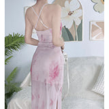 Sweet And Spicy Net Yarn Hanging Flowers With Dress Women's Summer Design Feel Tight Skinny Ass Long Skirt