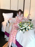 Tea Break French Gentle Temperament V Collared Flowers Hanging Dress Seaside Holiday Wind Bag Long Skirt